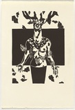 Artist: b'Turnbull, Karen' | Title: b'Untitled [female figure with deer head]' | Technique: b'linocut, printed in black ink, from one block'