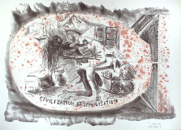 Artist: b'COLEING, Tony' | Title: b'not titled [civilization et syphilisation]' | Date: 1984 | Technique: b'lithograph, printed in colour, from two stones'