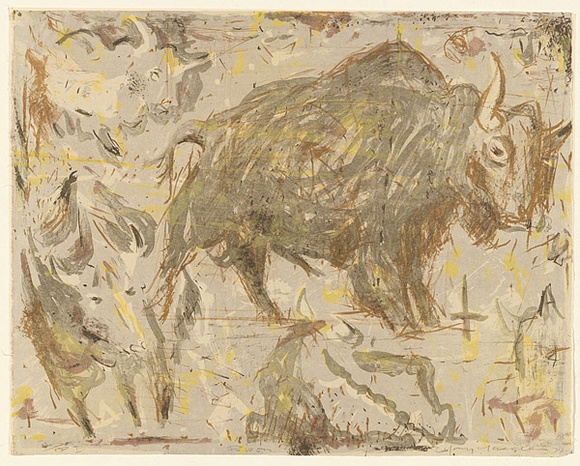 Artist: MACQUEEN, Mary | Title: Bison | Date: 1974 | Technique: lithograph, printed in colour on recto and verso, from multiple plates | Copyright: Courtesy Paulette Calhoun, for the estate of Mary Macqueen