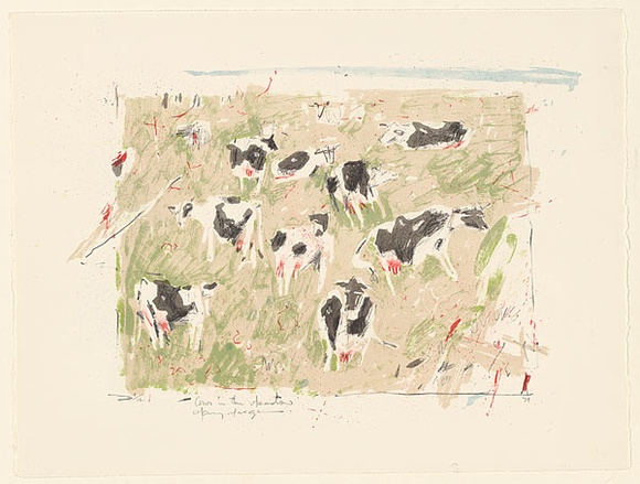 Artist: b'MACQUEEN, Mary' | Title: b'Cows in the meadow [1]' | Date: 1979 | Technique: b'lithograph, printed in colour, from multiple plates' | Copyright: b'Courtesy Paulette Calhoun, for the estate of Mary Macqueen'