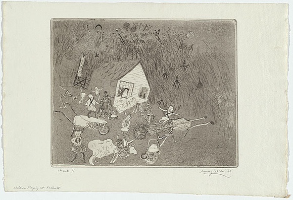 Artist: b'WALKER, Murray' | Title: b'Children playing at Kallista.' | Date: 1966 | Technique: b'etching and aquatint, printed in black ink, from one plate'