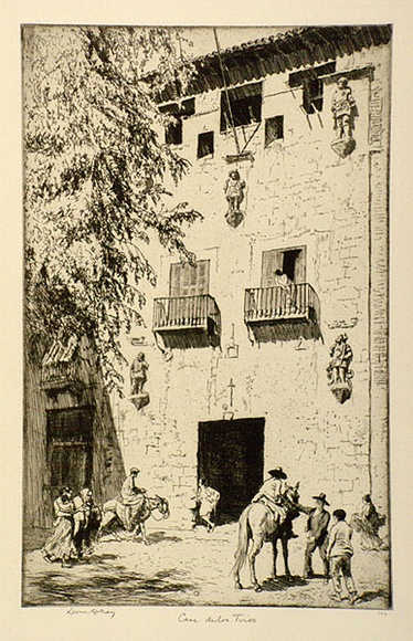 Artist: b'LINDSAY, Lionel' | Title: b'Casa de los Tiros, Granada, Spain' | Date: 1929 | Technique: b'etching, printed in black ink, from one plate' | Copyright: b'Courtesy of the National Library of Australia'