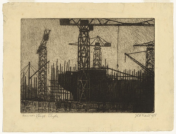 Artist: b'TRAILL, Jessie' | Title: b'Hammer and tongs, Clyde' | Date: 1938 | Technique: b'etching and aquatint, printed in black ink with plate-tone, from one plate'