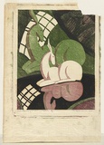 Artist: b'Spowers, Ethel.' | Title: b'Reflections of a china fawn' | Date: 1932 | Technique: b'linocut, printed in colour, from four blocks (viridian, mauve, light black, black)'