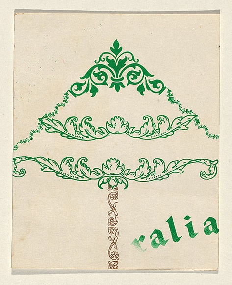 Title: b'Card: Christmas tree' | Technique: b'screenprint, printed in green and gold, from two stencils'