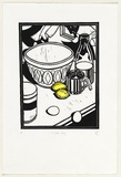 Artist: b'PARTRIDGE, Mike' | Title: b'A batter thing' | Date: 1992 | Technique: b'linocut, printed in black ink, from one block; hand-coloured'