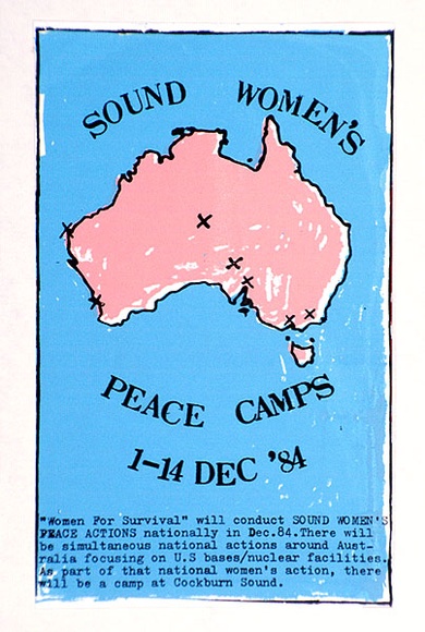 Artist: b'Jill Posters.' | Title: bPostcard: Sound women's peace camps | Date: 1984 | Technique: b'screenprint, printed in colour, from multiple stencils'