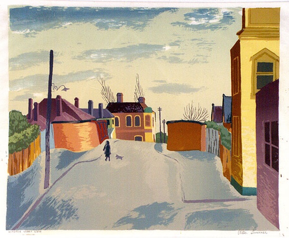 Artist: b'Sumner, Alan.' | Title: b'Windsor street scene' | Date: 1945 | Technique: b'screenprint, printed in colour, from 17 stencils'