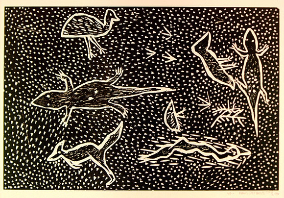 Artist: b'Holmes Petyarre, Mavis.' | Title: b'not titled [No.40]' | Date: 1990 | Technique: b'woodcut, printed in black ink, from one block' | Copyright: b'\xc2\xa9 Mavis Holmes Petyarr, Licensed by VISCOPY, Australia'