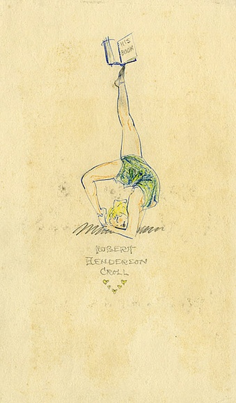 Artist: b'McCRAE, Hugh' | Title: b'His Book Rober Henderson Croll.' | Date: c.1940 | Technique: b'pencil and colour crayon'