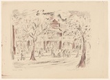 Artist: MACQUEEN, Mary | Title: Terrace in Napier Street | Date: c.1957 | Technique: lithograph, printed in colour, from two plates in grey and red ink | Copyright: Courtesy Paulette Calhoun, for the estate of Mary Macqueen