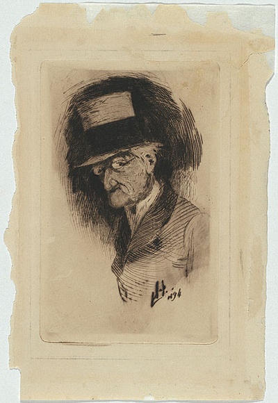 Artist: Hopkins, Livingston. | Title: Self-portrait. | Date: 1894 | Technique: drypoint, printed with plate-tone, from one copper plate