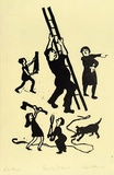 Artist: b'Allen, Joyce.' | Title: b'Family at work.' | Date: 1973 | Technique: b'linocut, printed in black ink, from one block'