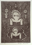 Artist: b'Karadada, Rosalyn.' | Title: b'Not titled [four Wandjina figures].' | Date: 2000, October | Technique: b'etching, printed in black ink, from one plate'