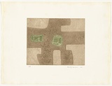 Artist: b'Cameron, Dorothy.' | Title: b'not titled [brown and green shapes]' | Date: 1977 | Technique: b'soft-ground etching, printed in brown and green ink, from two plates'