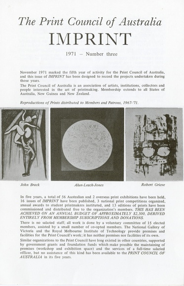 Artist: b'PRINT COUNCIL OF AUSTRALIA' | Title: b'Periodical | Imprint. Melbourne: Print Council of Australia, vol. 06, no. 3,  1971' | Date: 1971