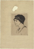 Artist: Bell, George.. | Title: no title (Profile portrait of a young woman). | Date: 1912 | Technique: etching and foul biting, printed in warm black ink with plate-tone, from one copper plate