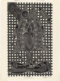 Artist: b'NONA, Laurie' | Title: b'Waru Pau Wakai Au Biberr [the strength of the voice of the drum]' | Date: 2000 | Technique: b'linocut, printed in black ink, from one block'