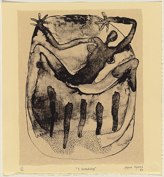 Artist: b'Meeks, Arone Raymond.' | Title: b'Five guardians' | Date: 1997 | Technique: b'lithograph, printed in black ink, from one stone'