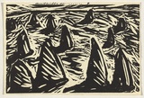 Title: b'Anthills or ...?' | Date: 1987 | Technique: b'linocut, printed in black ink, from one block'