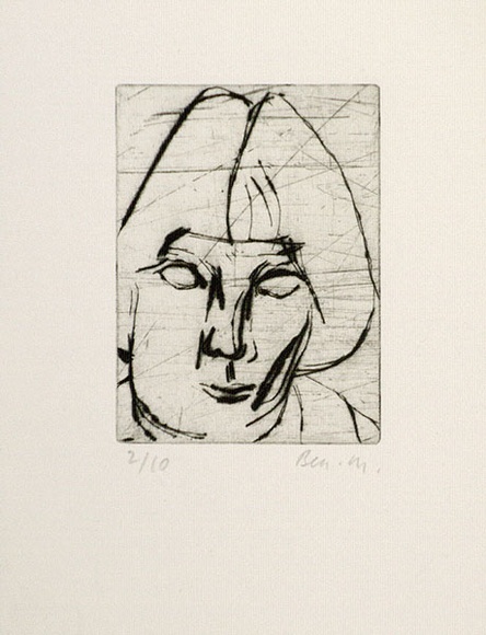 Artist: b'MADDOCK, Bea' | Title: b'Head IV.' | Date: 1964 | Technique: b'drypoint, printed in black ink, from one copper plate'