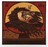 Artist: Bonetti, Tony. | Title: The beheading of the forerunner | Date: 1997, June | Technique: linocut and woodblock, printed in colour, from four blocks