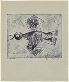 Artist: b'Cant, James.' | Title: b'The bird.' | Date: 1948 | Technique: b'cliche-verre, printed in blue pigment, from one paper plate'