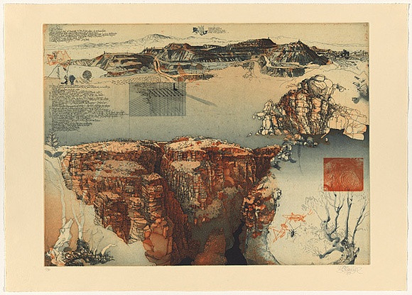 Artist: b'SCHMEISSER, Jorg' | Title: b'not titled [diary and Pilbara].' | Date: 1980 | Technique: b'etching, photo-etching and aquatint, printed in black ink, from one plate' | Copyright: b'\xc2\xa9 J\xc3\xb6rg Schmeisser'