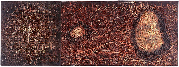 Artist: b'Crothers, Wayne.' | Title: bBox Lid for 'Perplexity of Place'. | Date: 1997, February | Technique: b'woodcut, printed in colour in water-based pigments, from multiple blocks'