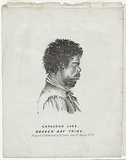 Artist: b'Baker, William.' | Title: b'Kangaroo Jack, Broken Bay tribe.' | Date: c.1840 | Technique: b'chalk-lithograph, printed in black ink, from one stone'