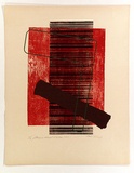 Artist: b'Croston, Doug' | Title: b'Study in mixed media no.1.' | Date: 1975 | Technique: b'screenprint, printed in colour, from three stencils; woodblock' | Copyright: b'Courtesy of the artist'