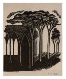 Artist: OGILVIE, Helen | Title: (Church shell and trees) | Date: 1956 | Technique: wood-engraving, printed in black ink, from one block