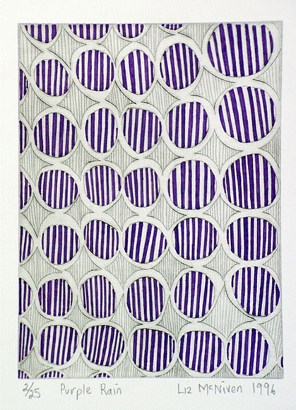 Artist: b'McNiven. Liz.' | Title: b'Purple rain' | Date: 1996 | Technique: b'drypoint, printed in black ink, from one plate; hand-coloured in purple with pantone pen'