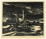 Artist: AMOR, Rick | Title: The port. | Date: 1990 | Technique: woodcut, printed in black ink, from one block