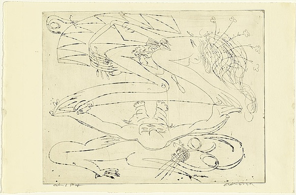 Artist: b'BOYD, Arthur' | Title: b'Bert Hinkler and a mirage.' | Date: (1968-69) | Technique: b'etching, printed in black ink, from one plate' | Copyright: b'Reproduced with permission of Bundanon Trust'