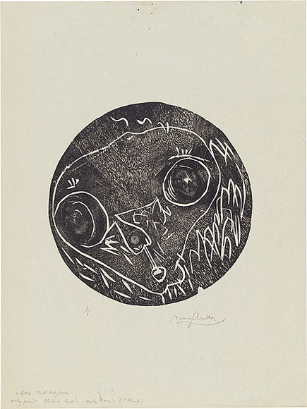 Artist: b'WALKER, Murray' | Title: b'A little skull like face.' | Date: 1970 | Technique: b'woodcut, printed in black ink, from one block'