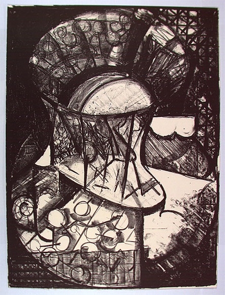 Artist: b'CHERRY, Chris' | Title: b'not titled [circular forms against dark background]' | Date: 1982 | Technique: b'lithograph, printed in black ink, from one stone'