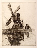 Artist: b'LONG, Sydney' | Title: b'The reflected mill' | Date: 1919 | Technique: b'line-etching and aquatint, printed in dark brown ink, from one plate' | Copyright: b'Reproduced with the kind permission of the Ophthalmic Research Institute of Australia'