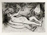 Artist: b'BOYD, Arthur' | Title: b'Pregnant woman with soldier.' | Date: 1960-70 | Technique: b'etching, printed in black ink, from one plate' | Copyright: b'Reproduced with permission of Bundanon Trust'