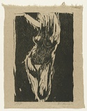 Artist: AMOR, Rick | Title: Not titled (standing nude). | Date: 1991 | Technique: woodcut, printed in dark olive green ink, from one block