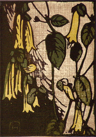 Artist: b'OGILVIE, Helen' | Title: b'Greeting card: Christmas Bells' | Date: 1938 | Technique: b'linocut, printed in colour, from multiple blocks'