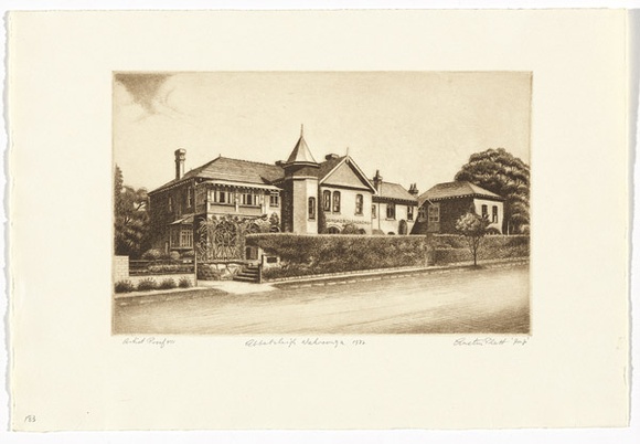 Artist: b'PLATT, Austin' | Title: b'Abbotsleigh, Wahroonga' | Date: 1982 | Technique: b'etching, printed in black ink, from one plate'