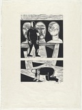 Artist: b'Boag, Yvonne.' | Title: b'Metro.' | Date: 1994 | Technique: b'linocut, printed in black ink, from one block'