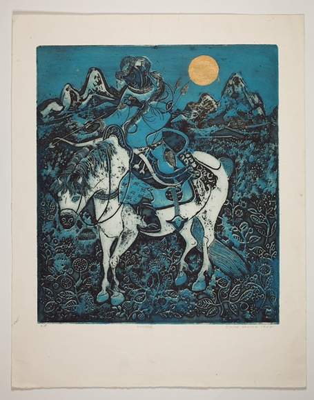 Artist: b'Haxton, Elaine' | Title: b'Hunter' | Date: 1968 | Technique: b'etching and open-bite etching, printed from one plate, intaglio and relief'