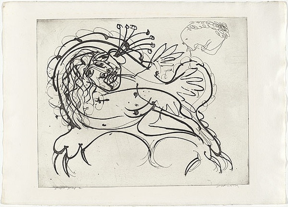 Artist: b'BOYD, Arthur' | Title: b'Figure on a couch with bouquet in ear.' | Date: (1968-69) | Technique: b'etching, printed in black ink, from one plate' | Copyright: b'Reproduced with permission of Bundanon Trust'