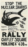 Artist: Lane, Leonie. | Title: Stop the nuclear sharks ... rally | Date: 1978 | Technique: screenprint, printed in black ink, from one stencil | Copyright: Courtesy Graham Lightbody