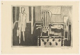 Title: b'Interior scene, figure prostrate at right' | Date: 1965 | Technique: b'etching and aquatint, printed in black ink with plate-tone, from one plate'