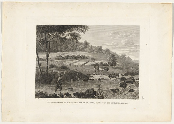 Title: bNouvelle- Galles du Sude: Nlle. Hollande. Vue de Cox- River, dans l'ouest des Montagnes- Bleues | Date: c.1829? | Technique: b'engraving, printed in black ink, from one plate'