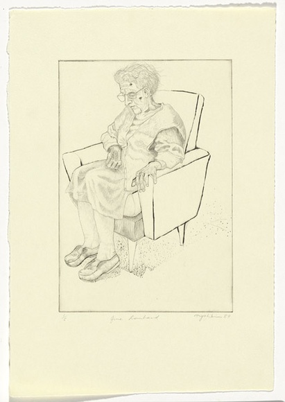 Artist: b'Myshkin, Tanya.' | Title: b'June Lombard' | Date: 1989 | Technique: b'drypoint, printed in black ink, from one zinc plate'