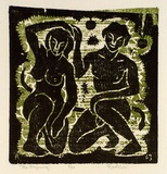 Artist: b'Hawkins, Weaver.' | Title: b'The beginning' | Date: 1963 | Technique: b'woodcut, printed in colour, from multiple blocks' | Copyright: b'The Estate of H.F Weaver Hawkins'